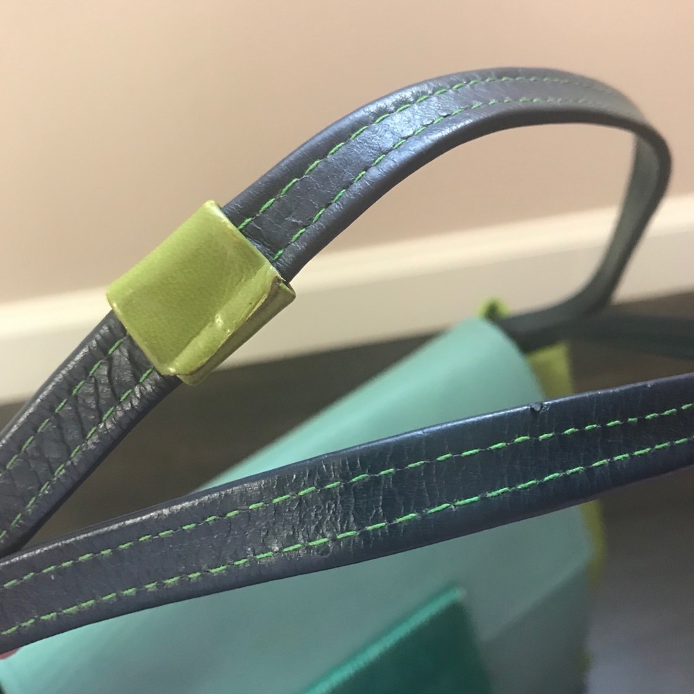 SOLD!! Hans Koch Ltd Soho NY leather bag 1 of a kind lime green blue rare VINT… - Picture 14 of 16